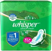 Whisper New Herbal Oil Ultra Clean Wings Sanitary Pads XL+ 32 Pack, 50 Pack