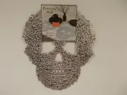 Set of 4 Halloween Flowering Skull Silver Metallic Vinyl Placemats Benson Mills