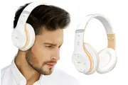 2Pcs Bluetooth Headphones Over Ear HiFi Stereo Sound Wireless Headphones for Travel Work Cellphone-White