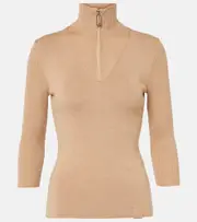 [Victoria Beckham] Victoria Beckham Wool-blend half-zip sweater AU 10 beige