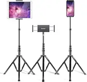elitehood Aluminum iPad Stand Tripod, 65'' Adjustable Tablet Tripod Holder, 360 Degree Rotating iPad Holder Stand for Floor, Compatible with 4.7-13" Tablets and Phones– Black