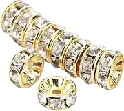 Allb 100Pcs Rondelle Spacer Beads Silver Plated Czech Crystal Rhinestone for Jewelry Making Loose Beads for Bracelets