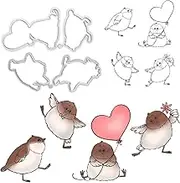 Stamps and Dies for Card Making, Metal Animal Cutting Die Stamp with Heart Funny Birds Stamps and Dies with Silicone Stamp for Paper Albums DIY Arts Crafts