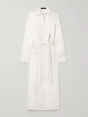 [Proenza Schouler] Proenza Schouler - Hannah Belted Striped Silk-twill Midi Shirt Dress - White - US2 US 2 White