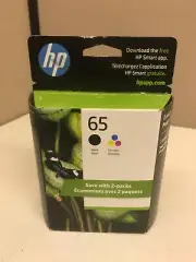 Genuine Sealed HP 65 Black + Tri-Color Ink Cartridge 2026 T0A36AN