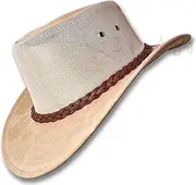 [Oztrala] HAT HL34 Suede Leather Mesh Australian Breezer Cowboy Golf Outback Summer Aussie Western Fishing Gardening Sun Men Women Kids Black Brown Tan Bush Chiller Kalista Breeze