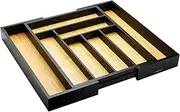 [Cozee Bay] Bamboo drawer organizer, utensil holder, silverware organizer, and adjustable cutlery tray with drawer dividers, for kitchen, office desk, and bathroom storage (Black)