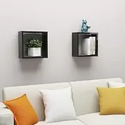 Wall Cube Shelves Set 2 pcs High Gloss Black Engineered Wood Floating Shelfs for Kitchen Bathroom and Living Room Decor, Solid Ledge Shelves for Walls 30x15x30 cm