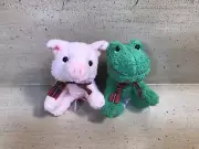 New Vintage Russ Mini Green Frog & Pink Pig Plushies
