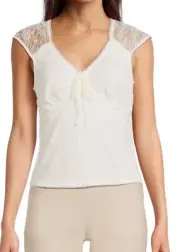 NOBO No Boundries XXL Lace Top Blouse Tie Front Vneck Short Sleeve Dressy Cream