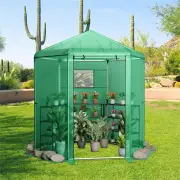 CostwayWalk-In Greenhouse with 2-Layered Window and Roll-Up Door