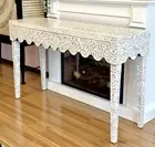 MOTHER OF PEARL INLAY WHITE FLORAL CONSOLE HALLWAY TABLE