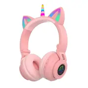 Unicorn Kids Wireless Headphones With Mic RGB Light Music Stereo Earphone Bluetooth Headset For PC Mobile Phone Children's Gift Pink
