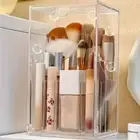 Clear Makeup Brush Holder with Lid Desk Makeup Tool Container Eyebrow Brush
