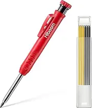 Hiboom Solid Carpenter Pencil Set for Construction with 7 Refills Built-in Sharpener, Long Nosed Deep Hole Mechanical Pencil Marker for Carpenter Scriber Woodworking Architect, Design Patent (Red)