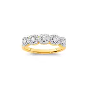 9ct Gold Diamond Five Cushion Cluster Ring
