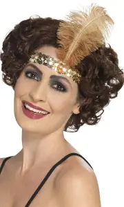 1920s Gold Sequin Flapper Headband with Feather