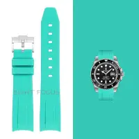 在飛比找Yahoo!奇摩拍賣優惠-彎曲末端青色錶帶錶帶適用於勞力士 Submariner 日誌