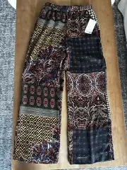 ZARA Patchwork Printed Wide Leg Soft Pants Palazzo Boho Floral Paisley Sz M NWT