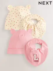 Pink Baby Beanie and Dribble Bib Set 4 Piece (0-18mths) (F16530) | $22