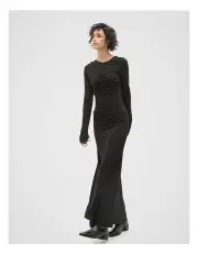[Seed Heritage] Micro Jersey Ruched Midi Dress in Black