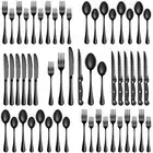 36 Pcs Black Silverware Set with Steak Knives, Stainless Steel Flatware Cutle...