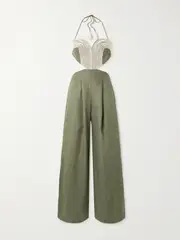 [Andres Otalora] Andres Otalora - Zinnia Cutout Embroidered Linen Jumpsuit - Forest green - US6 US 6 Green