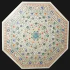White Marble Indoor Table Top Inlaid with Natural Gemstone Dining Table for Home
