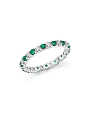 Diamond and Emerald Eternity Band in 14K White Gold