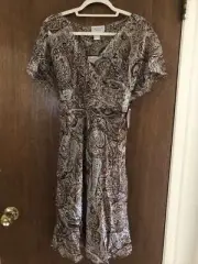 papell dress 8p 100% Silk Nwt Brown Paisley Coastal Cottage Core Boho
