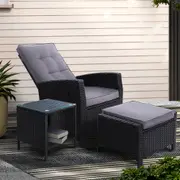 3PC Gardeon Outdoor Setting Recliner Chair Table Set Wicker Lounge Patio Furniture Black