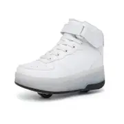Nevenka Kids Light Up Roller Skate Shoes High Top Sneakers Double Wheels-White