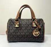 MICHAEL KORS Grayson Brown Logo MK Nylon Small Satchel Duffle Crossbody