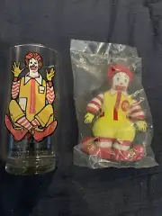lot of 2 vintage ronald mcdonald glass 1977 ronald mcdonald &cloth doll 1984