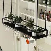 Wine Rack Ceiling Wine Racks | Hanging Wine Glass Holder | Vintage Wine Bottle Storage Shelf | Black Wall Mounted Wine Holder | Stemware Metal Holder (Size : 100x25x21cm)