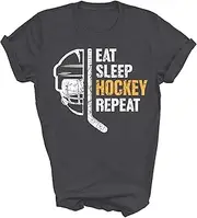[Above Good Tee] Eat Sleep Hockey Field Hockey Funny Ice Hockey Player Coach (1) Unisex Shirt Gift Women Men T-Shirt (Dark Heather;2XL)