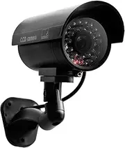 Dummy Fake Security Camera, Simulated Surveillance Security CCTV Dome Camera with Red Flashing Lights and Warning Sticker, Fake CCTV Surveillance System for Indoor Outdoor