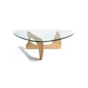 Isamu Noguchi Replica Wooden Base Glass Top Coffee Table - Natural