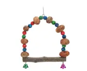 Bird Swing Toy Wooden Colorful Pecans Healthy Hanging Bird Perch with Bells for Parakeet CockatielL