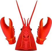 Newcotte 2 Pcs Halloween Crab Lobster Costume Set Funny Hat Latex Giant Crab Claws Gloves for Men Women Teen Cosplay Party