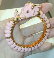 KJL Kenneth J Lane Pink Jeweled Enamel Elephant Bangle Bracelet NIB