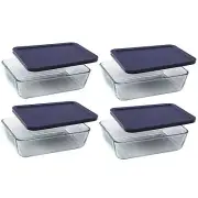 Pyrex 7212 11-Cup Glass Storage Dish w/ 7212-PC Dark Blue Lid Cover (4-Pack)