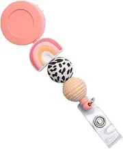 Lantintop Silicone Bead Retractable Badge Holders Cute Badge Reel for Doctor Nurse Teacher ID Badge Clip (Pink Rainbow)