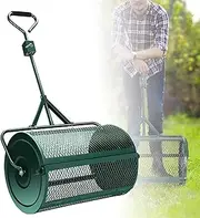 24" Peat Moss Spreader, Compost Spreader with Garden Handle Steel Metal mesh Basket Spreader, Compost, Peat Moss, Topsoil, Seeding, Manure Spreader Roller