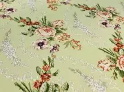 SCALAMANDRE CORALS ON LETTUCE "CLAIRE DE LUNE" HAND PRINTED FLORAL FAILLE FABRIC
