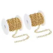 33Ft Curb Chain, Twisted Cuban Link Chain with Spool 9 x 6 x 1mm, Golden