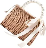 Beatifufu 1pc Pearl Handbag Woven Leather Tote Crossbody Beach Bag Beach Bag for Women Womens Crossbody Handbags Woman Handbag Mini Purse Woman Beach Bag Straw Pearl Bag Cloth Basket Miss