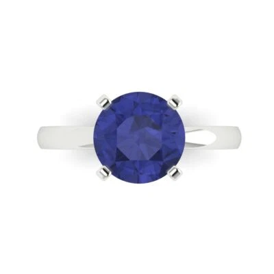 3Ct Round Cut Tanzanite Solid Gold Solitaire Engagement Promise Statement Ring