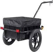 2-in-1 Bicycle Cargo Trailer Trolley, Bicycle Trailer with Removable Box and Cover, with Drop-Down Kickstand