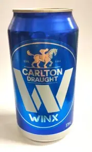 Carlton Draught Beer WINX Cox Plate Carnival Commemorative Can Bottom Opened